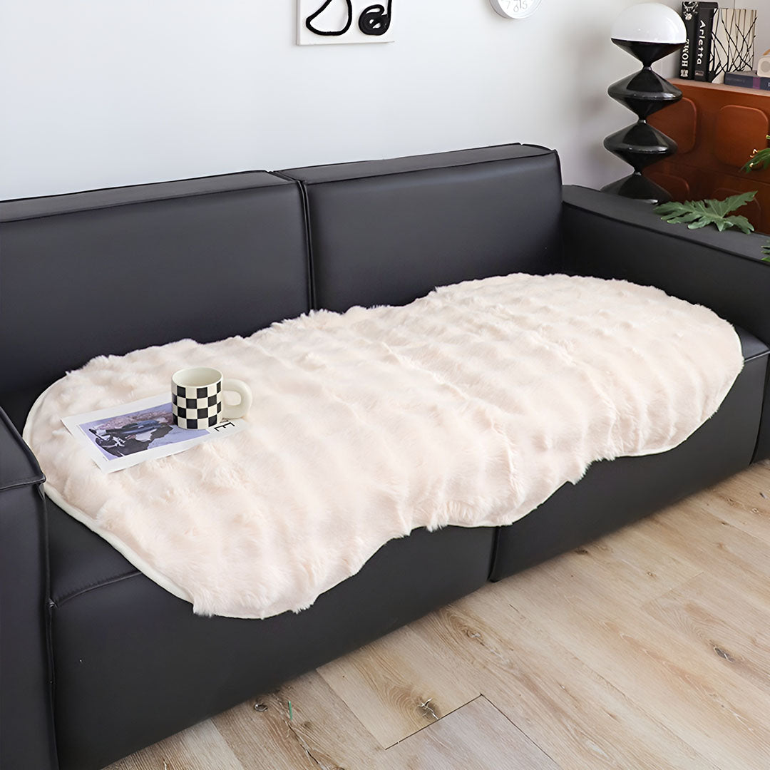 SOGA Four-seater Cream Faux Fur Throw Blanket 90x260cm Polyester