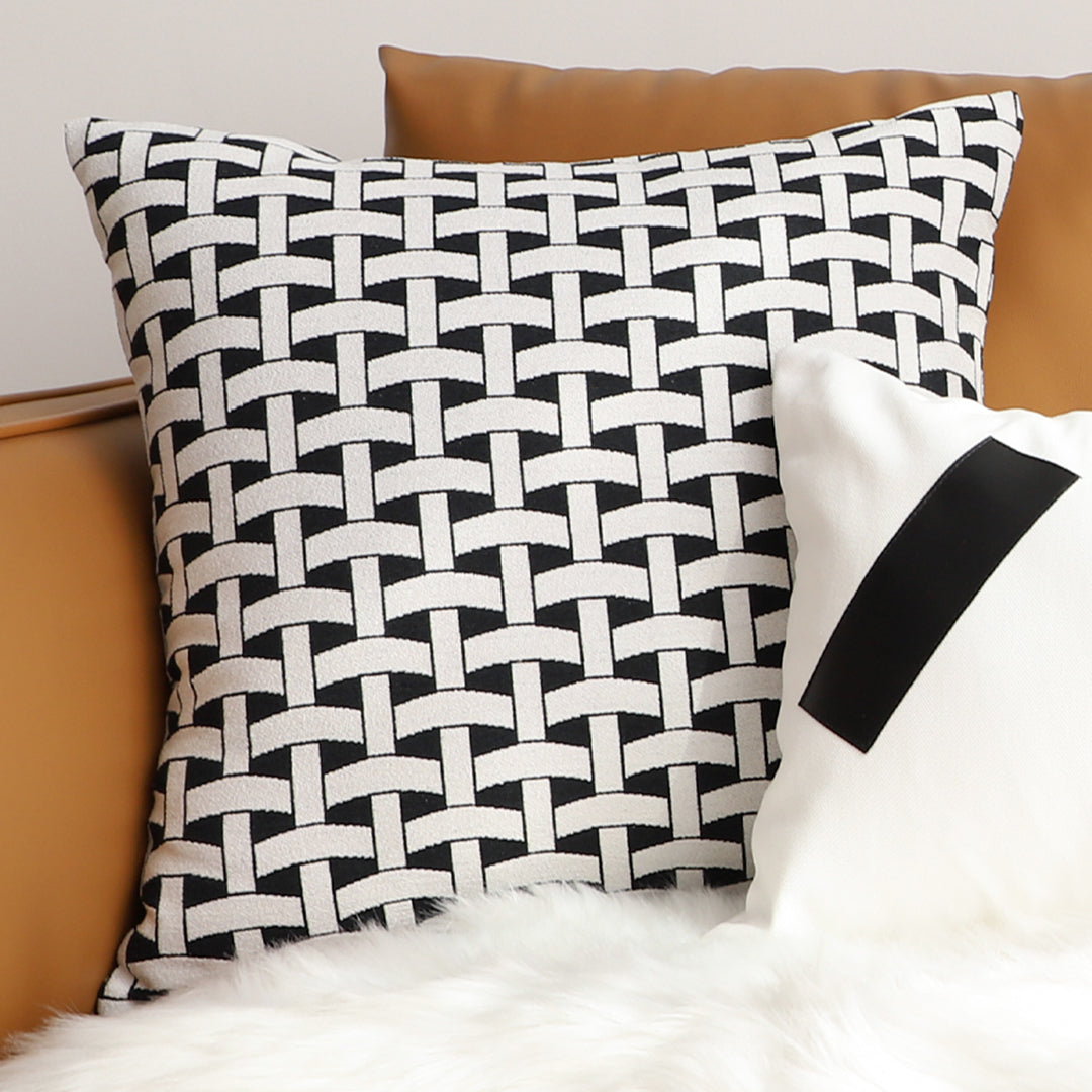 SOGA 50cm Black & White Pattern Throw Pillow Polyester Fiber Cotton