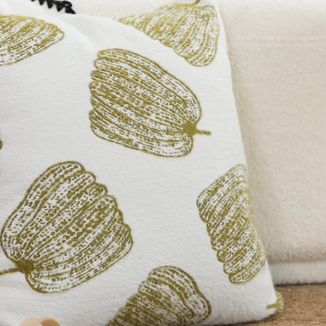 50cm Throw Pillow White with Olive Green Autumn Harvest Pumpkin Print