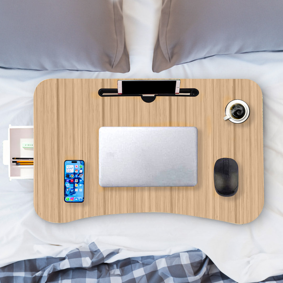 Oak Portable Bed Table With Cup-Holder