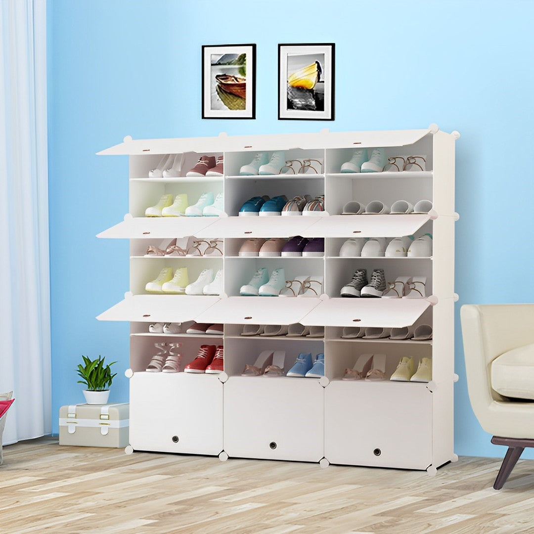 7 Tier 3 Column White Shoe Rack Organizer