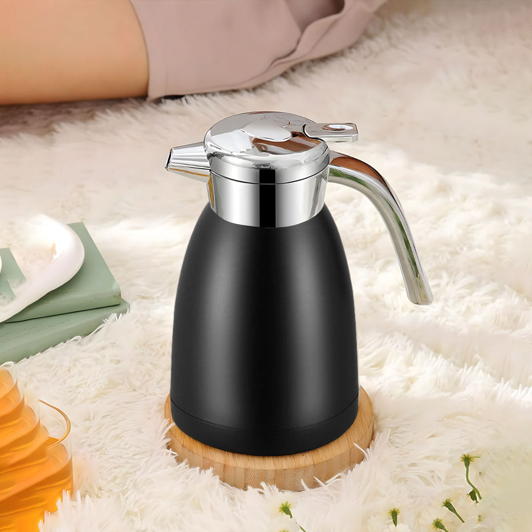 2.2L Black Stainless Steel Water Bottle Insulated Vacuum Flask Coffee Jug