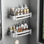 Silver Wall-Mounted Rectangular Bathroom Rack with Hooks
