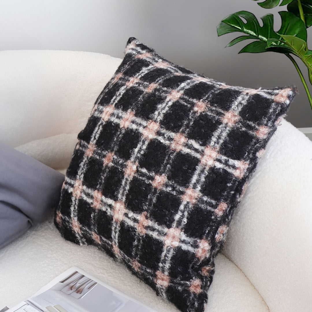 SOGA 2X 50cm Modern Plaid Pattern Blush Pink Gray Throw Pillow