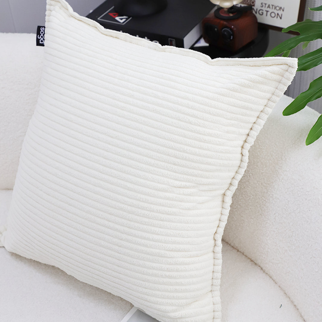 SOGA 50cm Beige Throw Pillow Warm Wabi-sabi Striped Corduroy Square