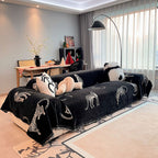 SOGA Four-seater Black Sofa Cover Leopard Print 180x420cm Polyester