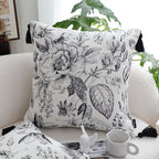 SOGA 50cm Throw Pillow  Black and White Elegant Floral Print with Tassel