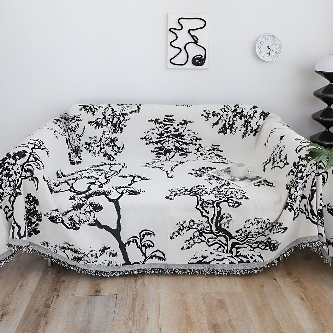 SOGA Two-seater White Sofa Cover Tree Print 180x260cm Polyester