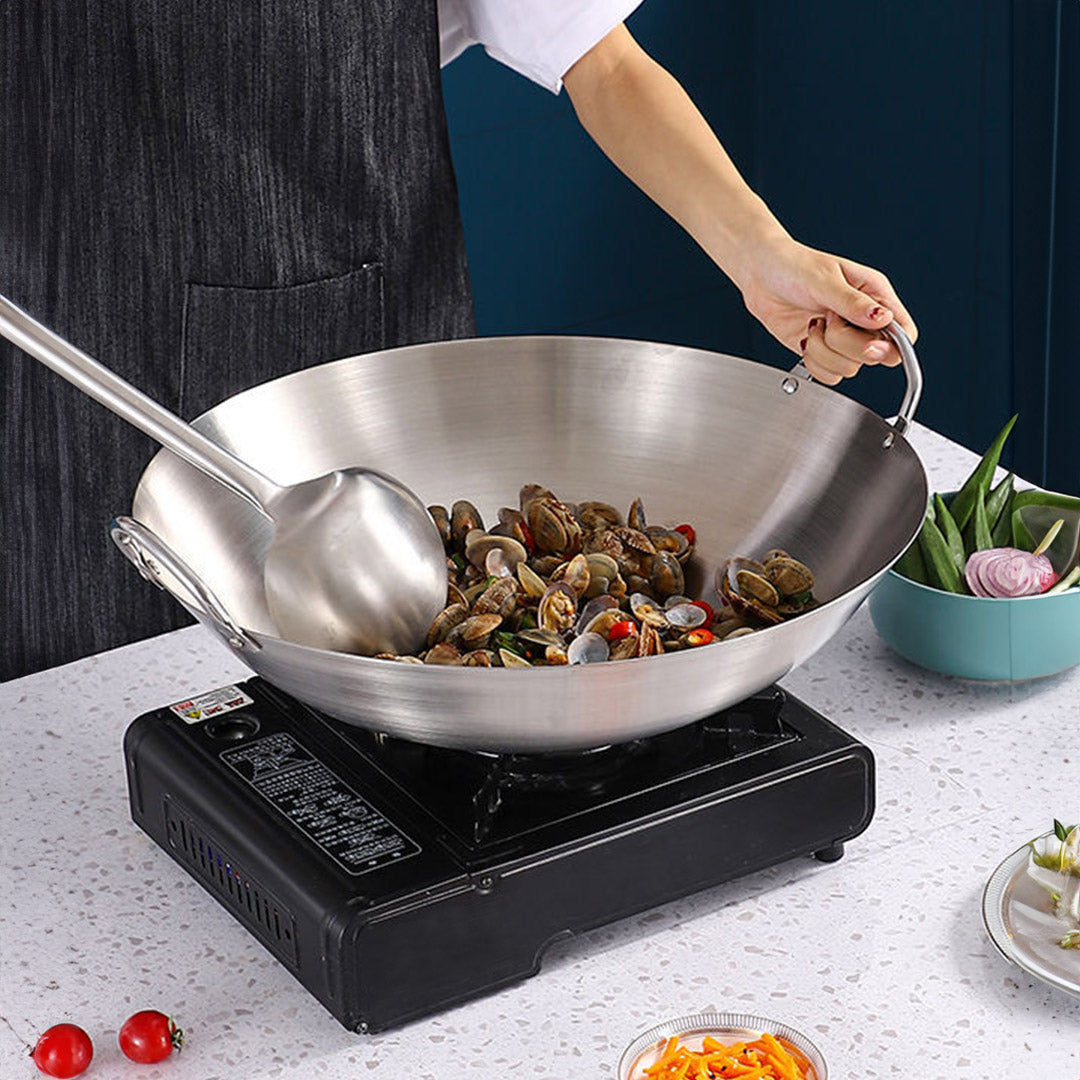 43cm Stainless Steel Kitchen Cooking Wok with 2 Sturdy Handles