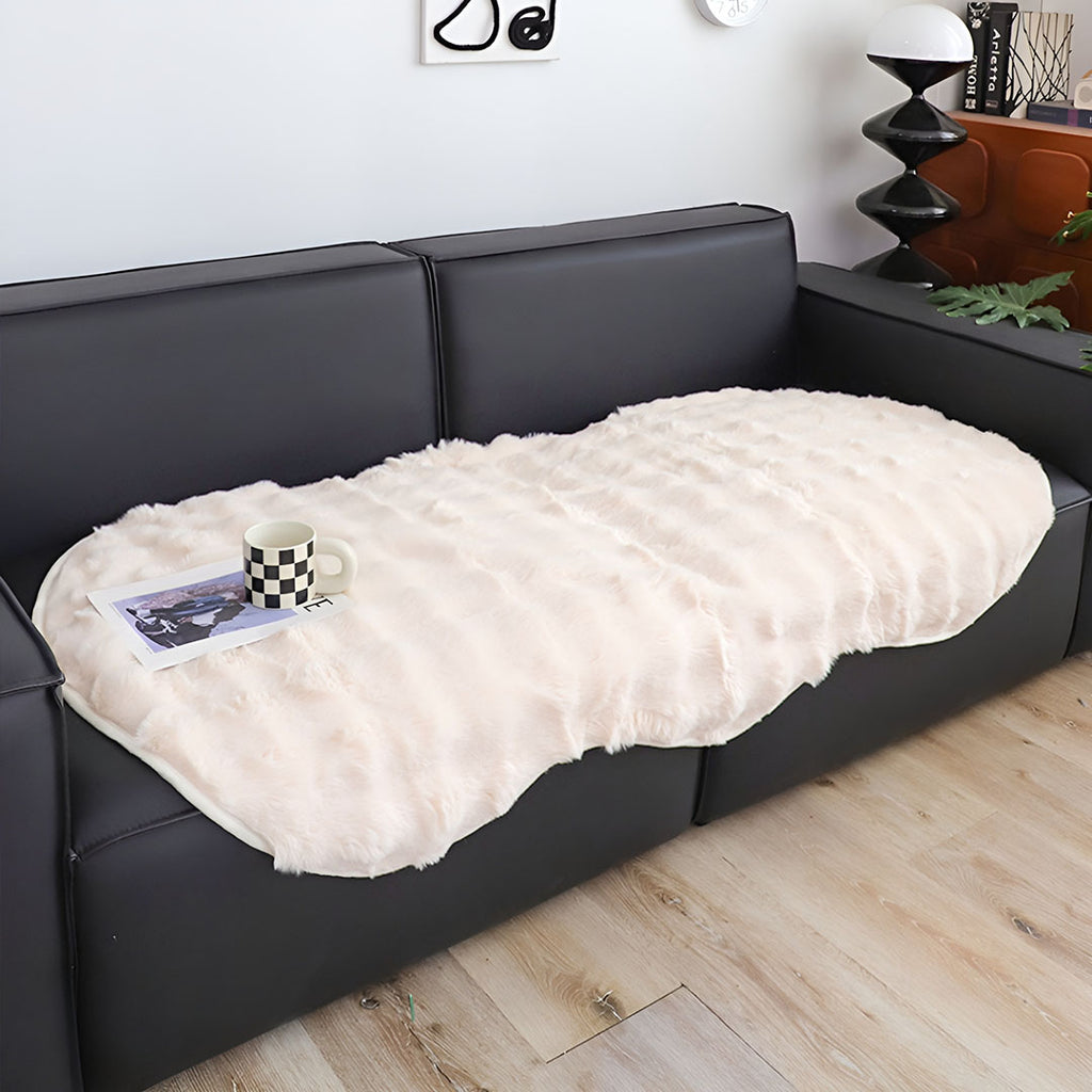 SOGA Three-seater Cream Faux Fur Throw Blanket 90x210cm Polyester