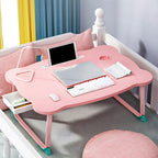 Pink Portable Bed Table With Mini Drawer and Cup-Holder