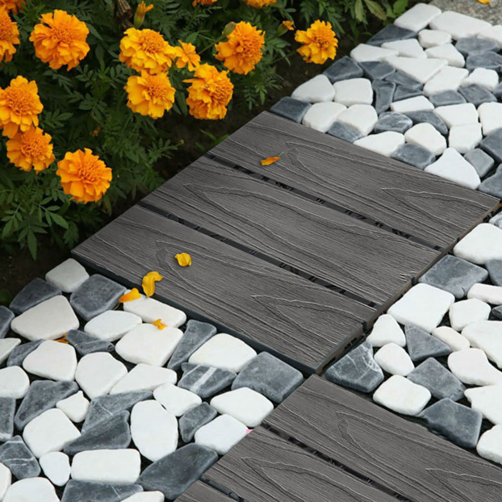 Dark Grey DIY Wooden Composite Decking Tiles  Set of 11