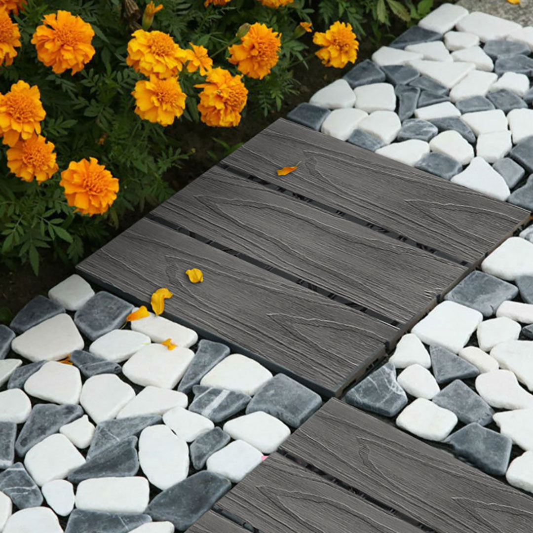 Dark Grey DIY Wooden Composite Decking Tiles  Set of 11