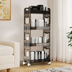38x24cm Black 4 Tier Bookshelf & Cosmetic Storage Organizer Trolley Rack