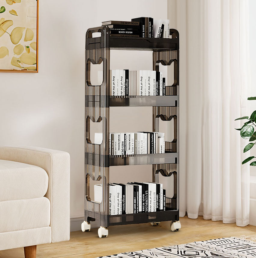 38x24cm Black 4 Tier Bookshelf & Cosmetic Storage Organizer Trolley Rack