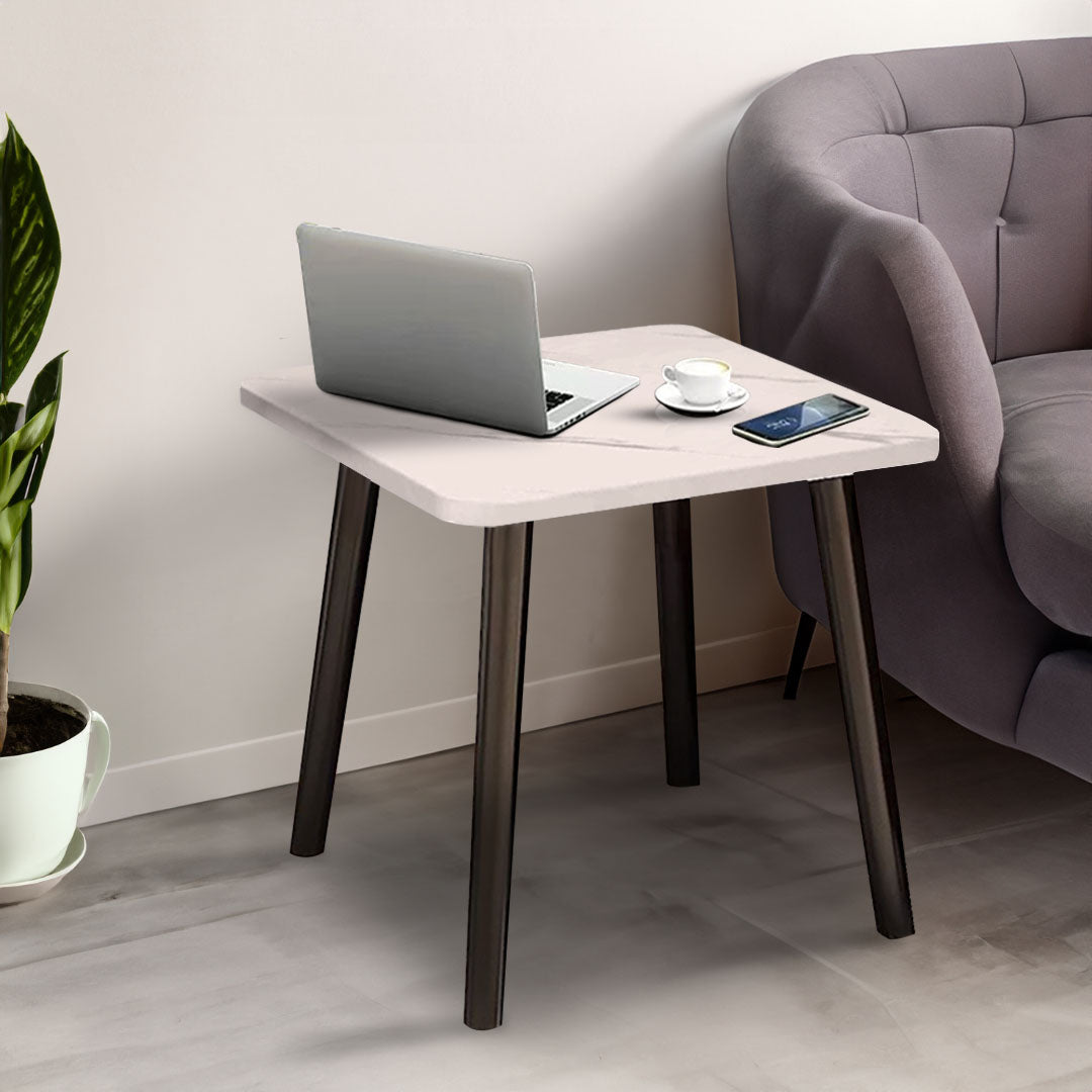40cm White Ceramic Table Stone Pattern Black Metal Legs