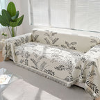 SOGA Four-seater White Sofa Cover Leaf Print 180x420cm Polyester