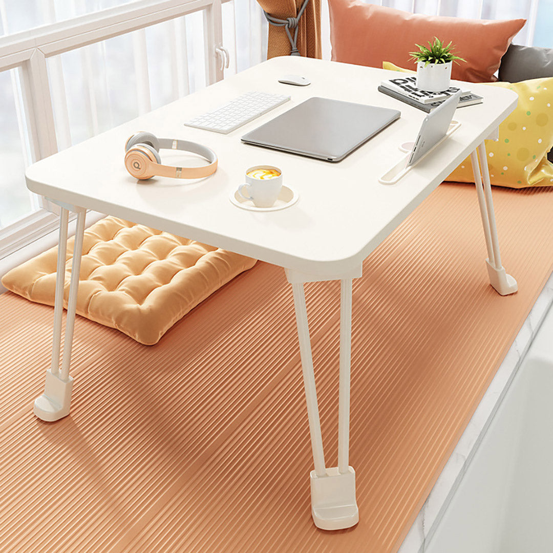White Portable Bed Table With Cup-Holder