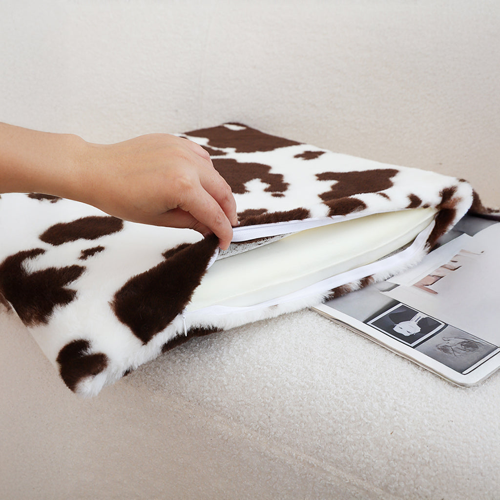 SOGA 2X 45cm Coffee Cowhide Soft Leaning Plush Backrest  Seat Pillow