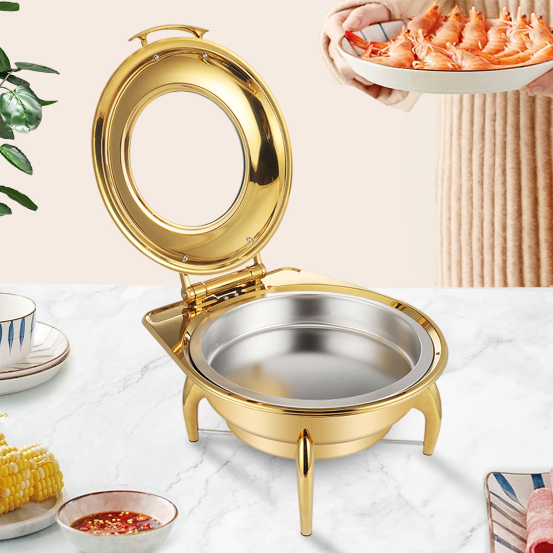 Gold Plated Round Chafing Dish with Top Lid