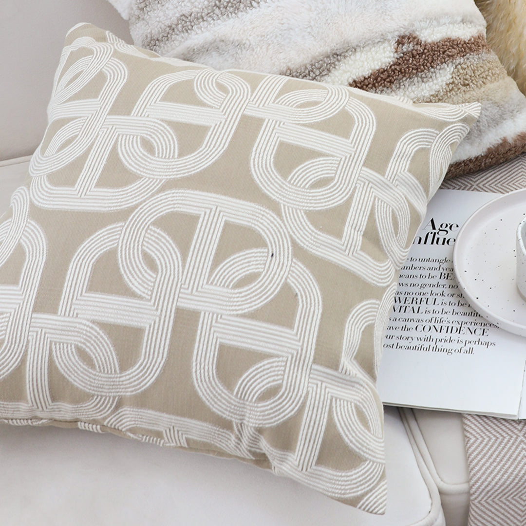 SOGA 50cm Throw Pillow Beige Interlocking Geometric Pattern Modern Accent