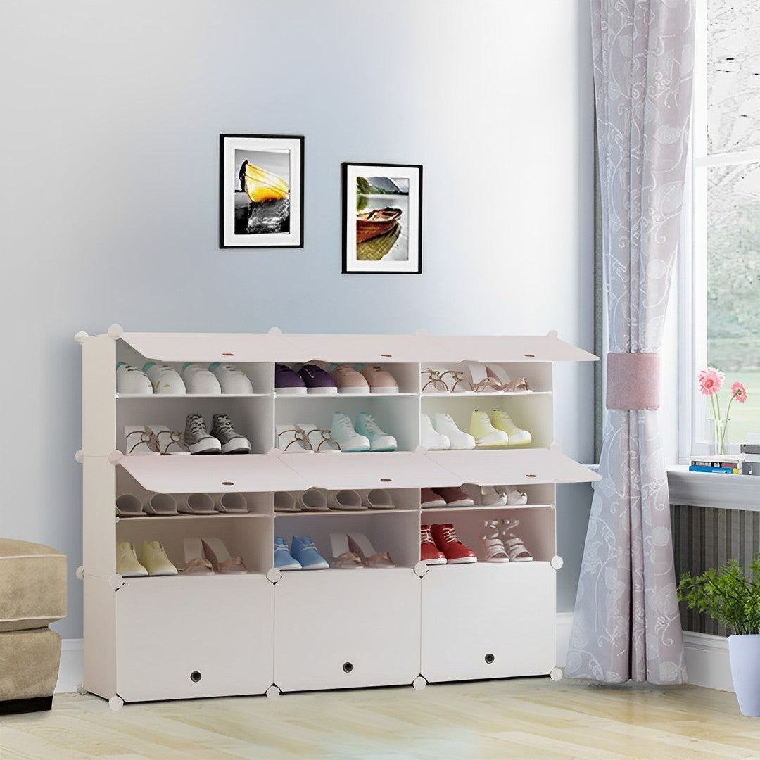 5 Tier 3 Column White Shoe Rack Organizer