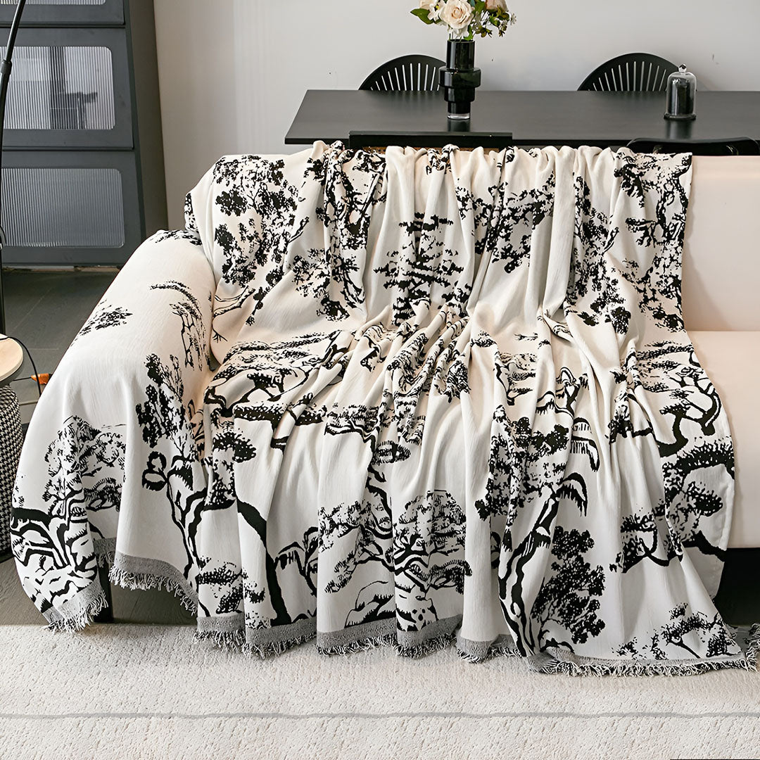SOGA Four-seater White Sofa Cover Tree Print 180x420cm Polyester
