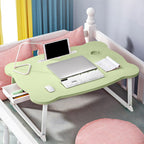 Green Portable Bed Table With Mini Drawer and Cup-Holder