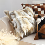 45cm Throw Pillow Coffee Rabbit Fur Square