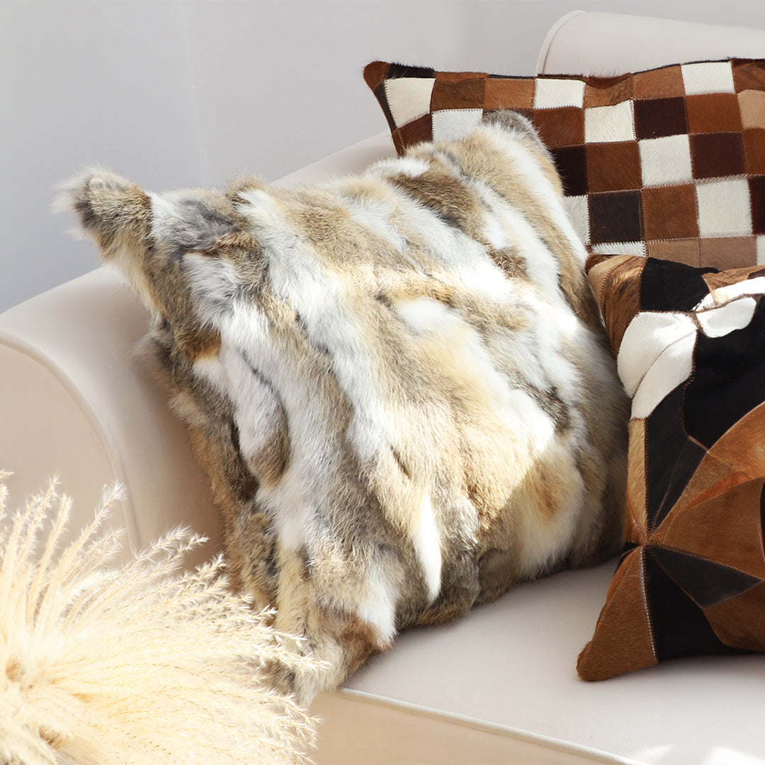 45cm Throw Pillow Coffee Rabbit Fur Square