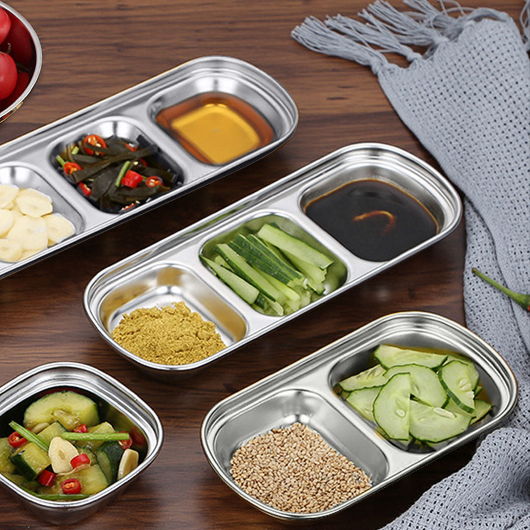 26.5cm Silver Sauce Pan with Three Compartments Divided Sauce Dish