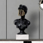 SOGA 45cm Black Resin Bust – Gold Striped Mask Home Sculpture