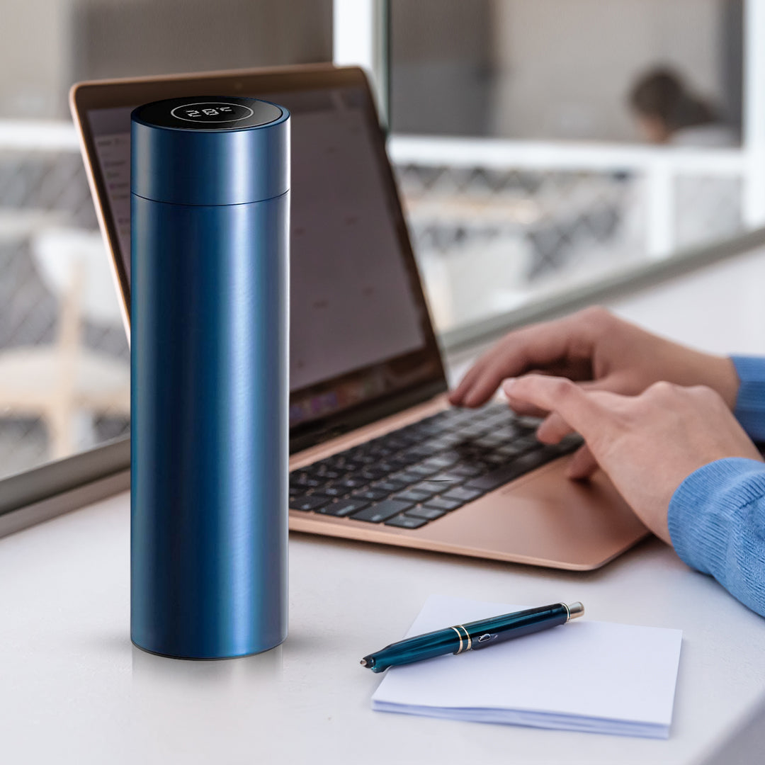 500ML Smart Thermometer Bottle Vacuum Flask Blue