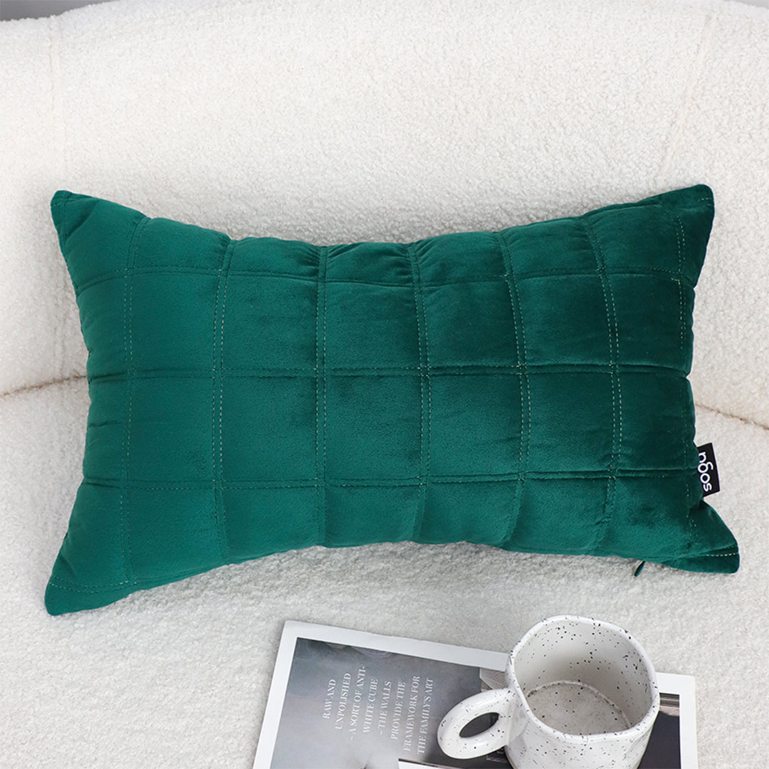 SOGA 30cm Green Velvet Quilted Grid Pattern Decorative Throw Pillow