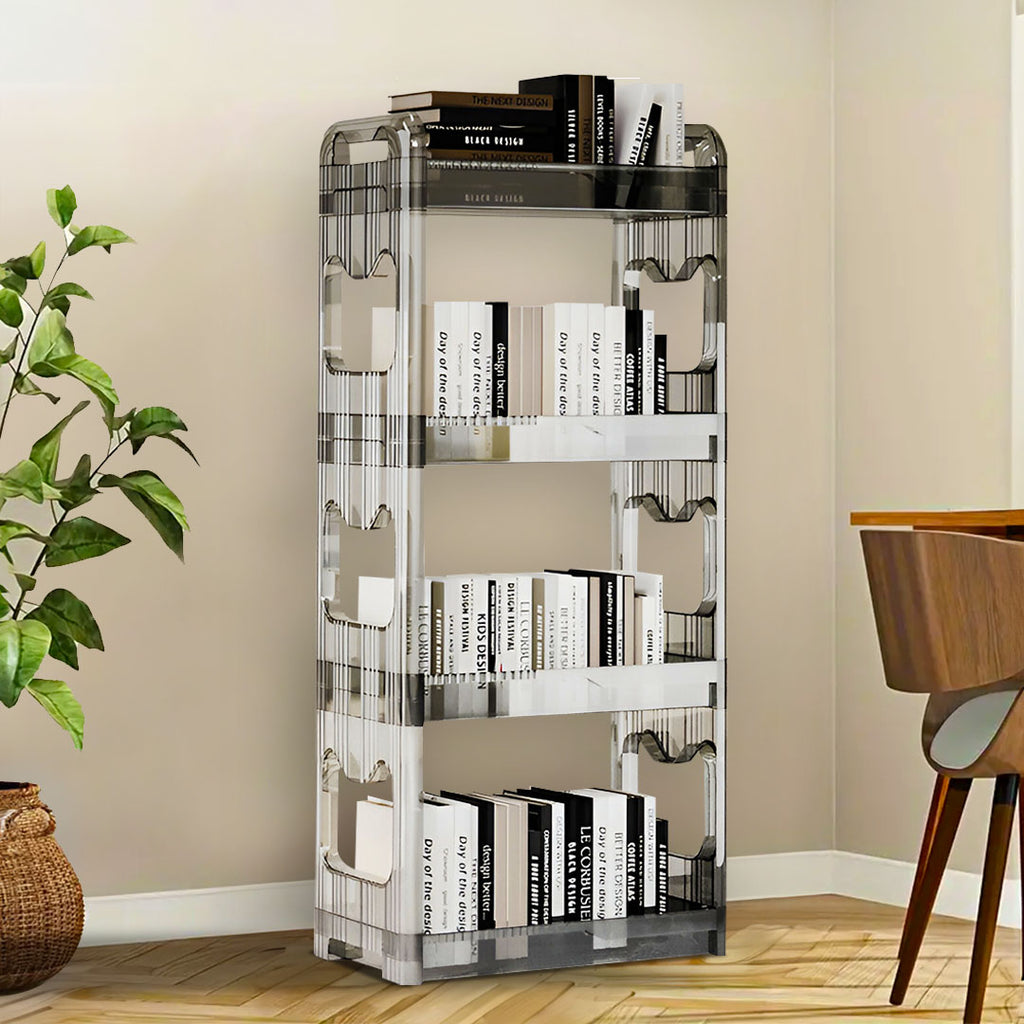 38x24x90cm Clear 4 Tier Bookshelf & Cosmetic Storage Organizer Trolley Rack
