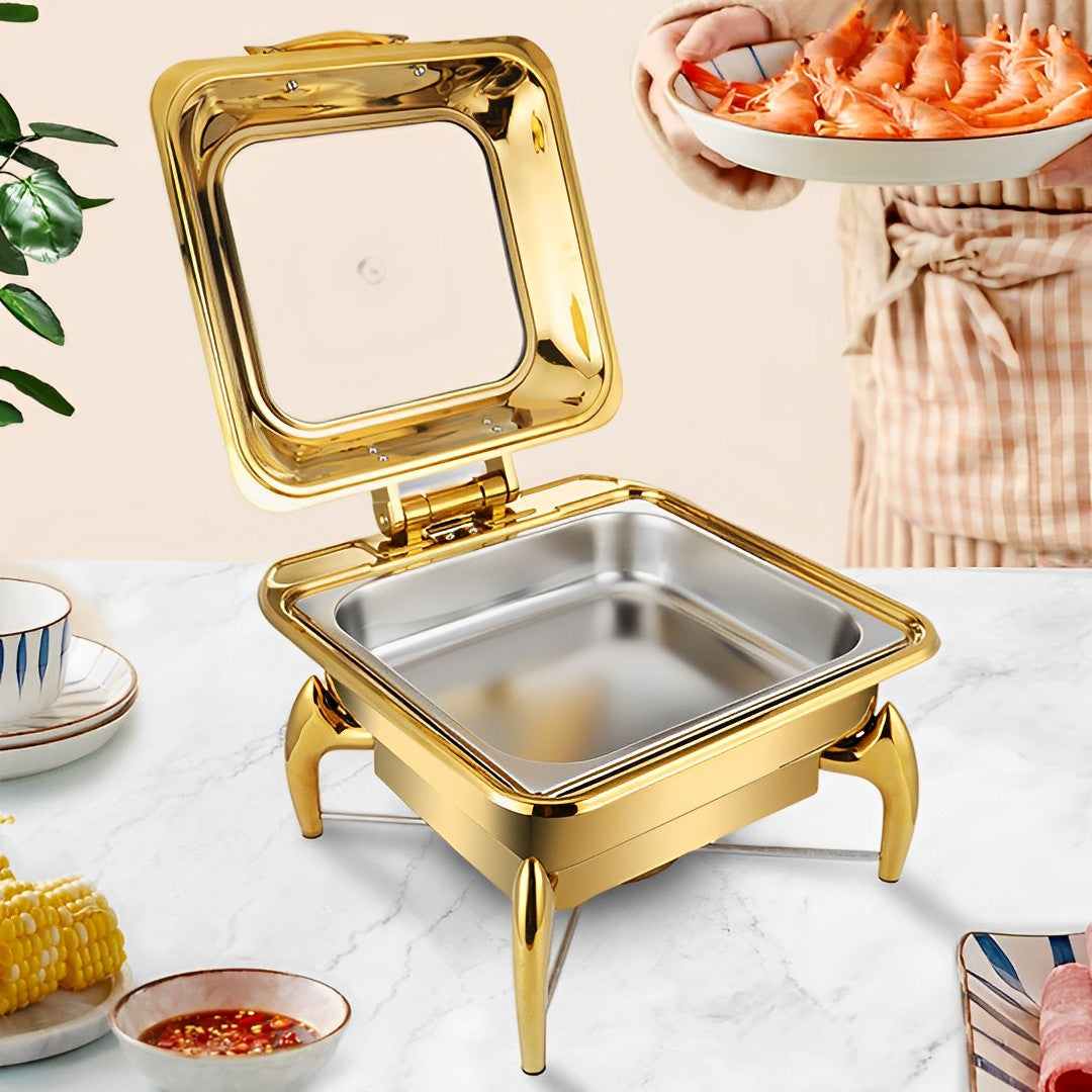 Gold Plated Square Chafing Dish with Top Lid