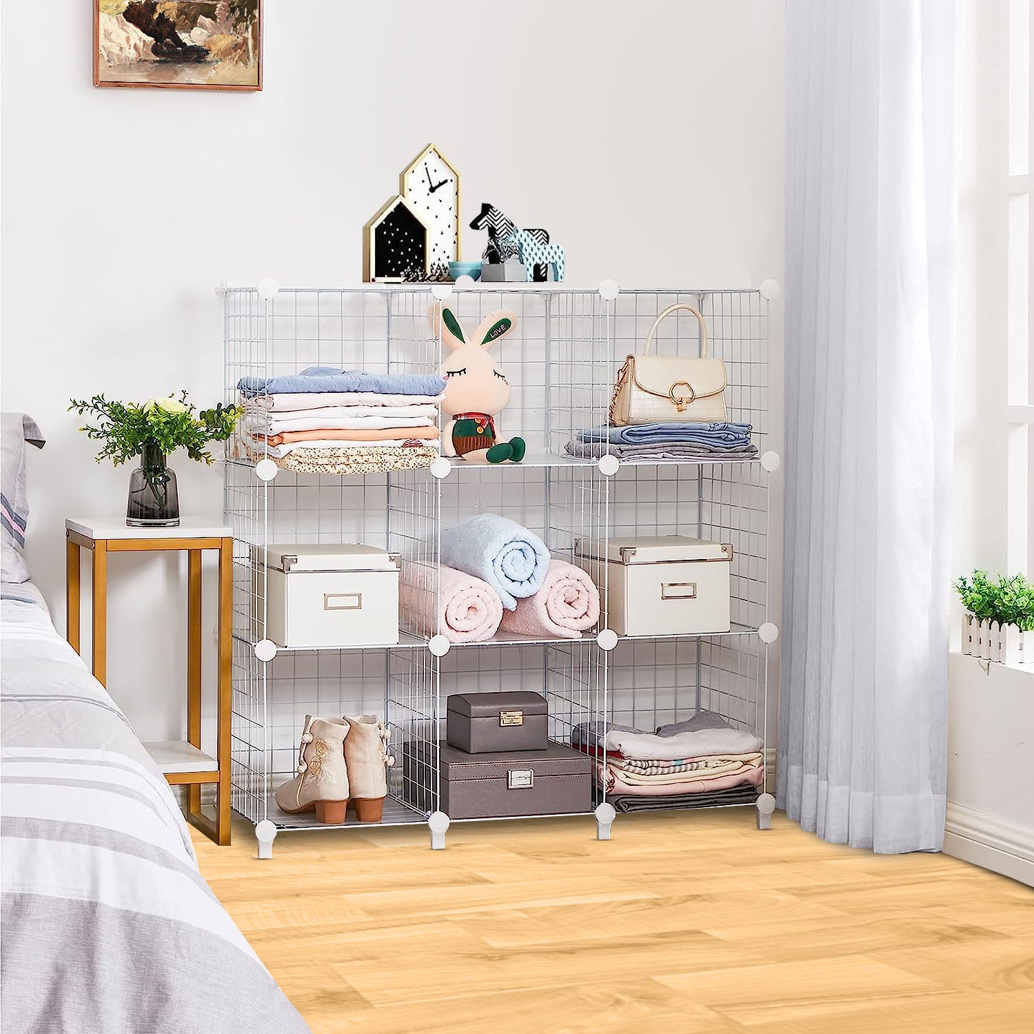 White Portable 9-Cube 3 Column Storage Organiser