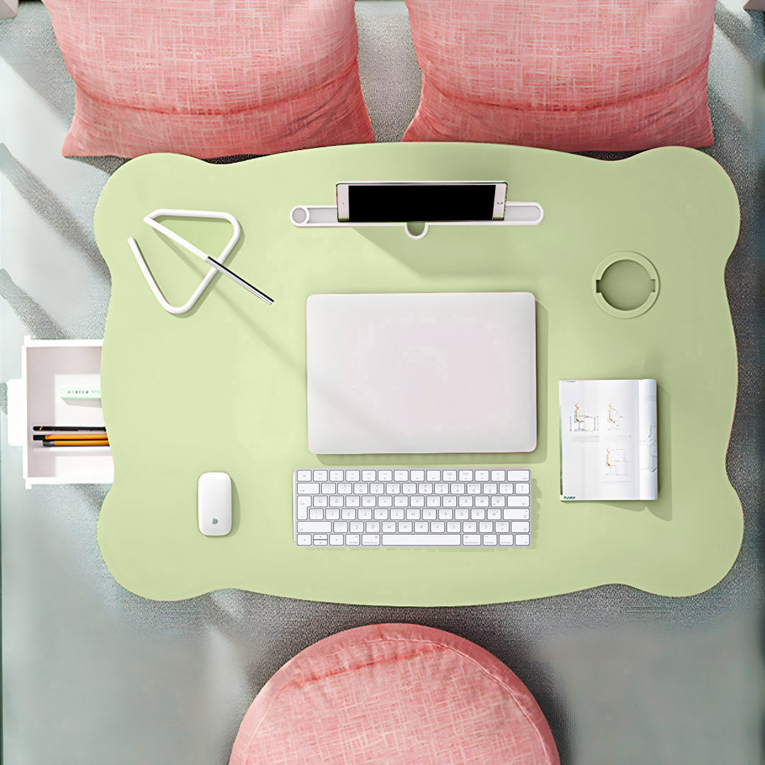Green Portable Bed Table With Mini Drawer and Cup-Holder
