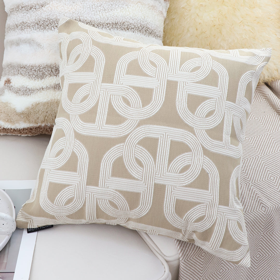 SOGA 50cm Throw Pillow Beige Interlocking Geometric Pattern Modern Accent