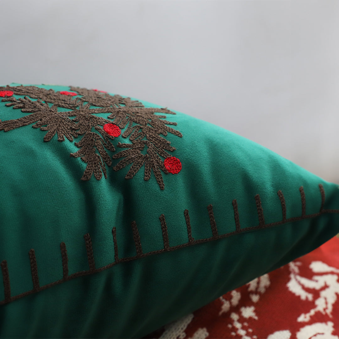 45cm Throw Pillow Green Three Embroidered Christmas Trees