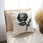 SOGA 45cm White Black Single Rose Embroidered Throw Pillow