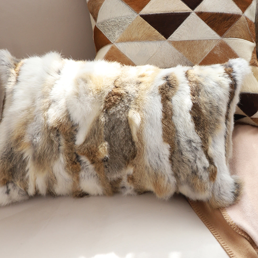 30cm Throw Pillow Coffee Rabbit Fur Lumbar
