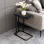 30x50cm Black Stone-Patterned Side Square Mini Table w/ Black Metal Legs