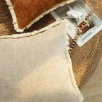 SOGA 45cm Throw Pillow Latte Color Chenille Textured with Tassels