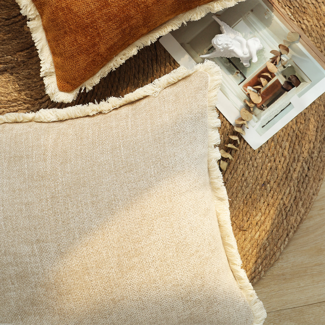 SOGA 45cm Throw Pillow Latte Color Chenille Textured with Tassels