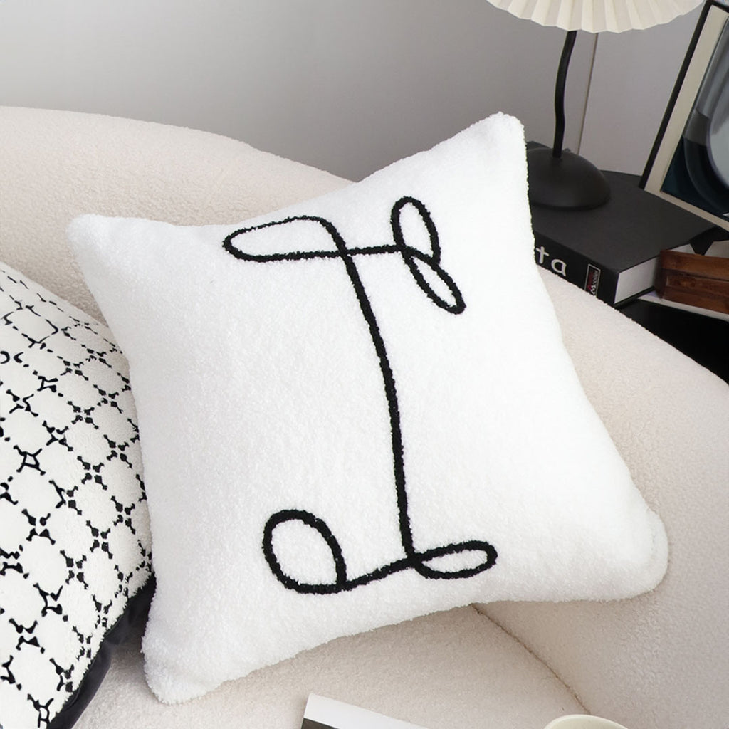 SOGA 45cm Minimalist White Script Letter Embroidered Throw Pillow