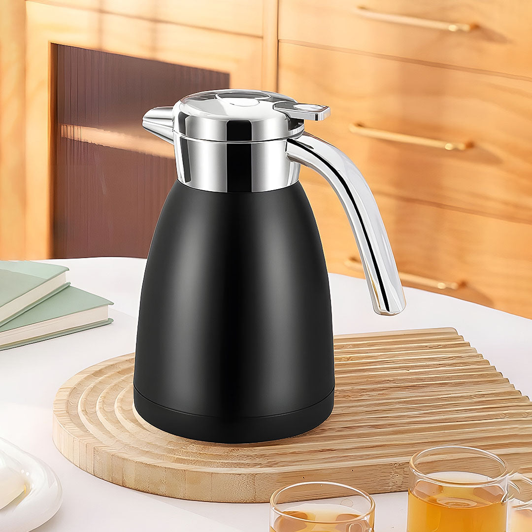 2.2L Black Stainless Steel Water Bottle Insulated Vacuum Flask Coffee Jug