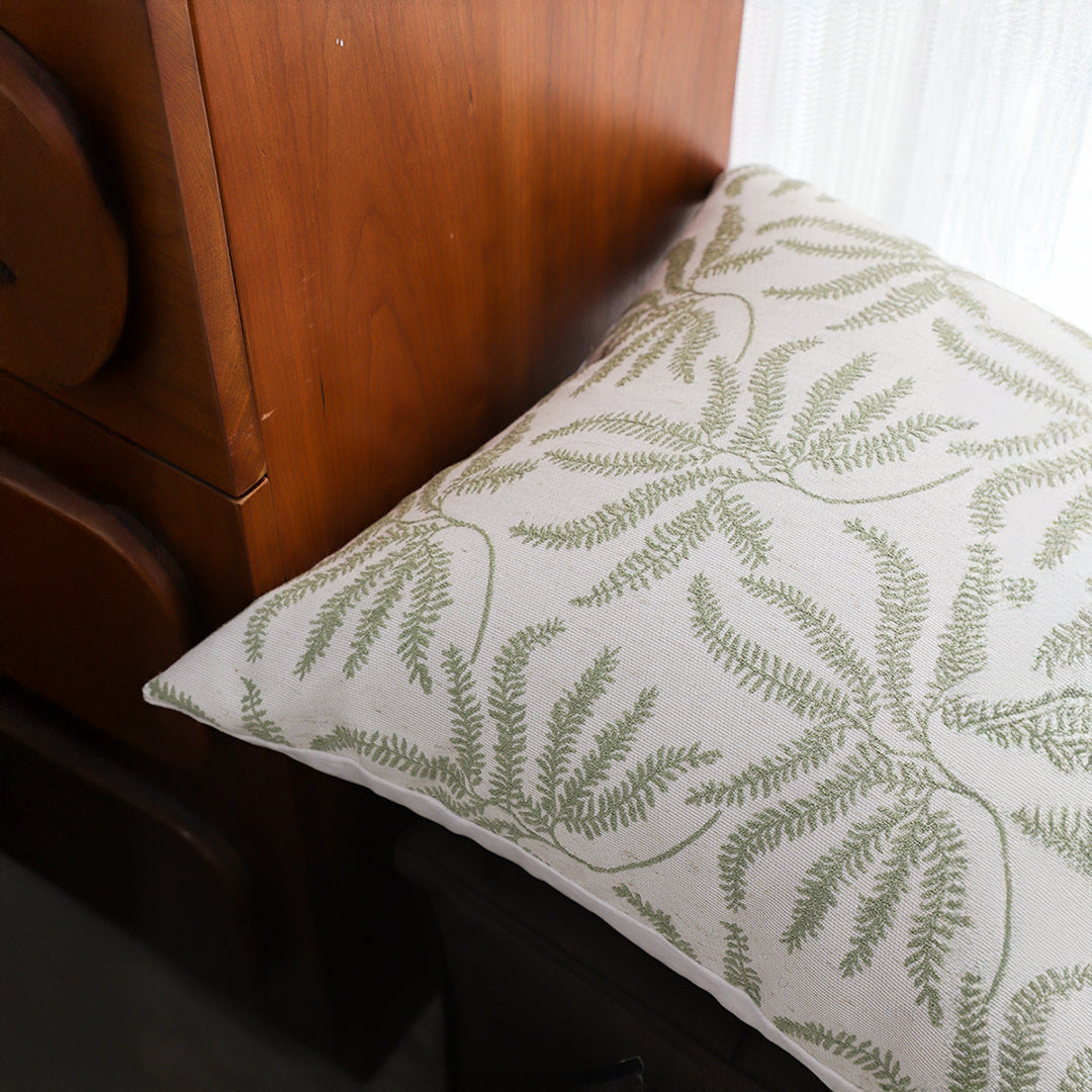 SOGA 50cm Botanical Green Fern Leaf Embroidered Decorative Throw Pillow