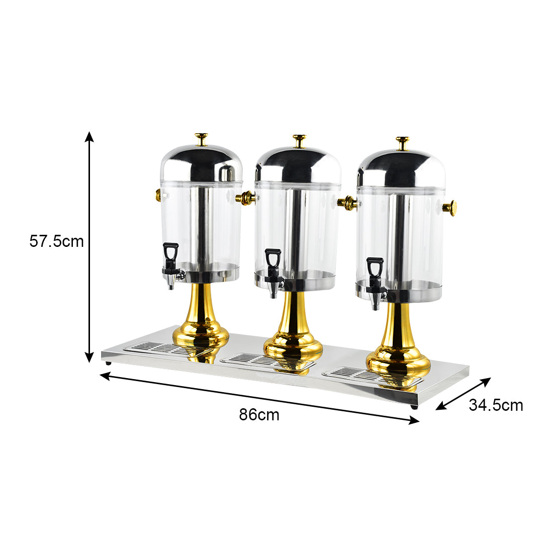 Triple Head 24L Stainless Steel Dispenser with Gold Accents