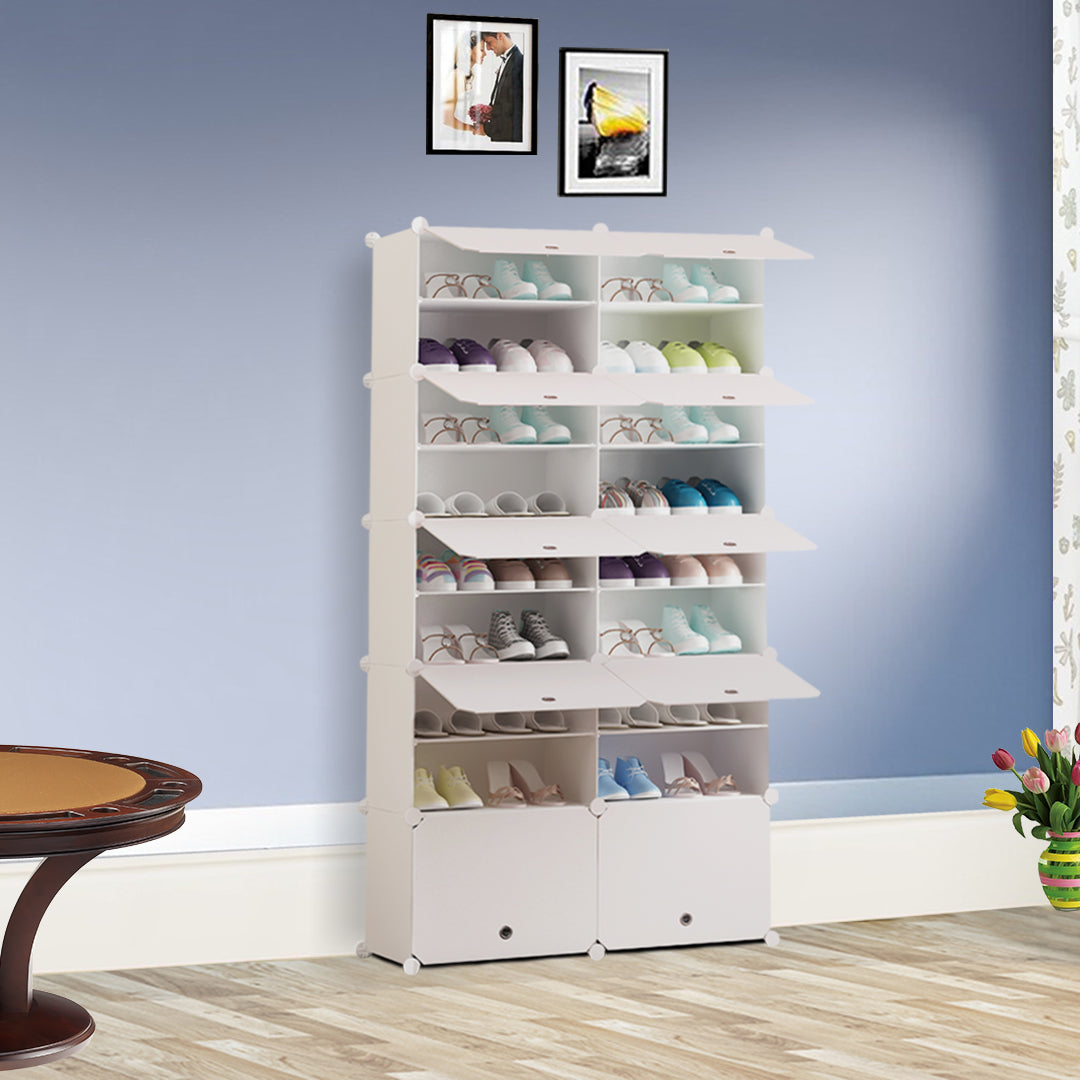 9 Tier 2 Column White Shoe Rack Organizer